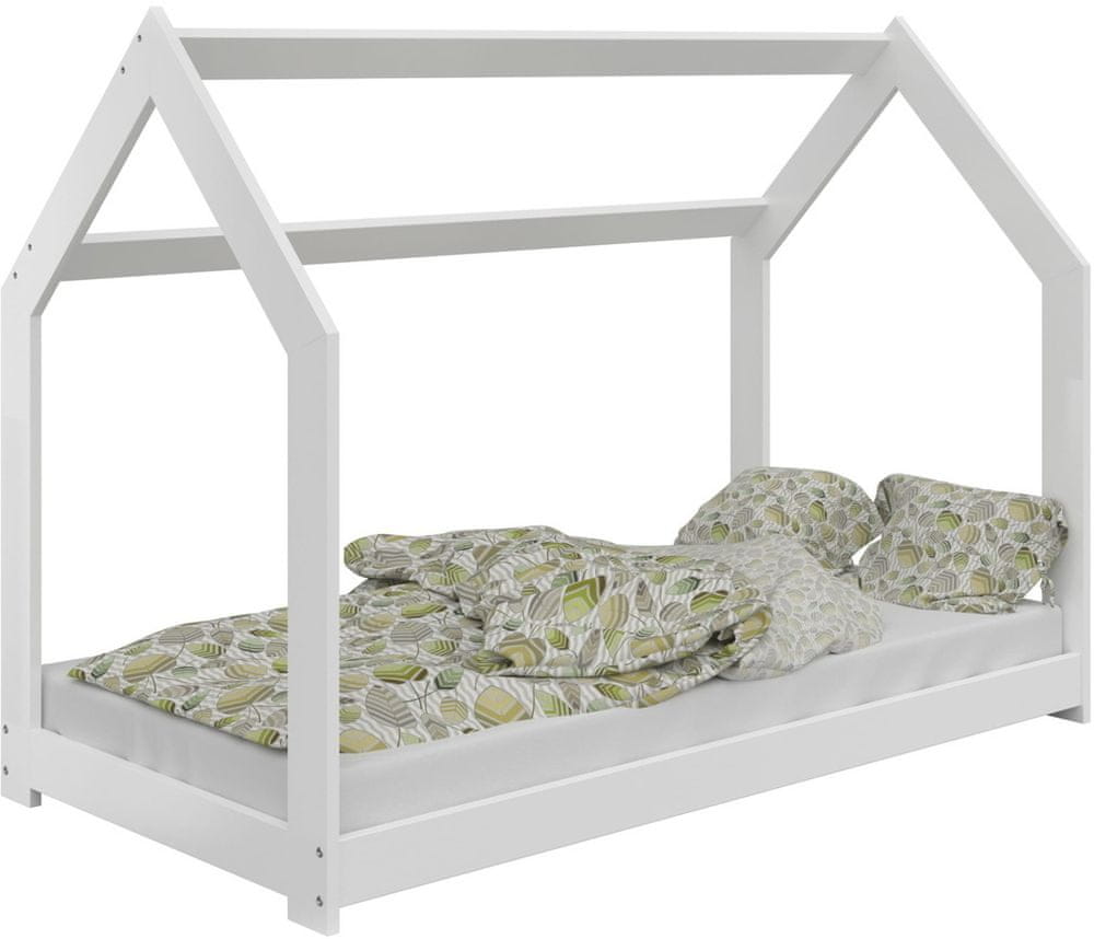 eoshop Detská posteľ Domček 80x160 cm D2 + rošt a matracu ZADARMO - biela